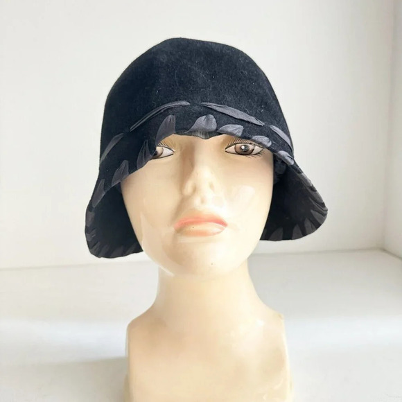 Louise  Green Black Felt Cloché Retro Style Hat - Picture 5 of 11
